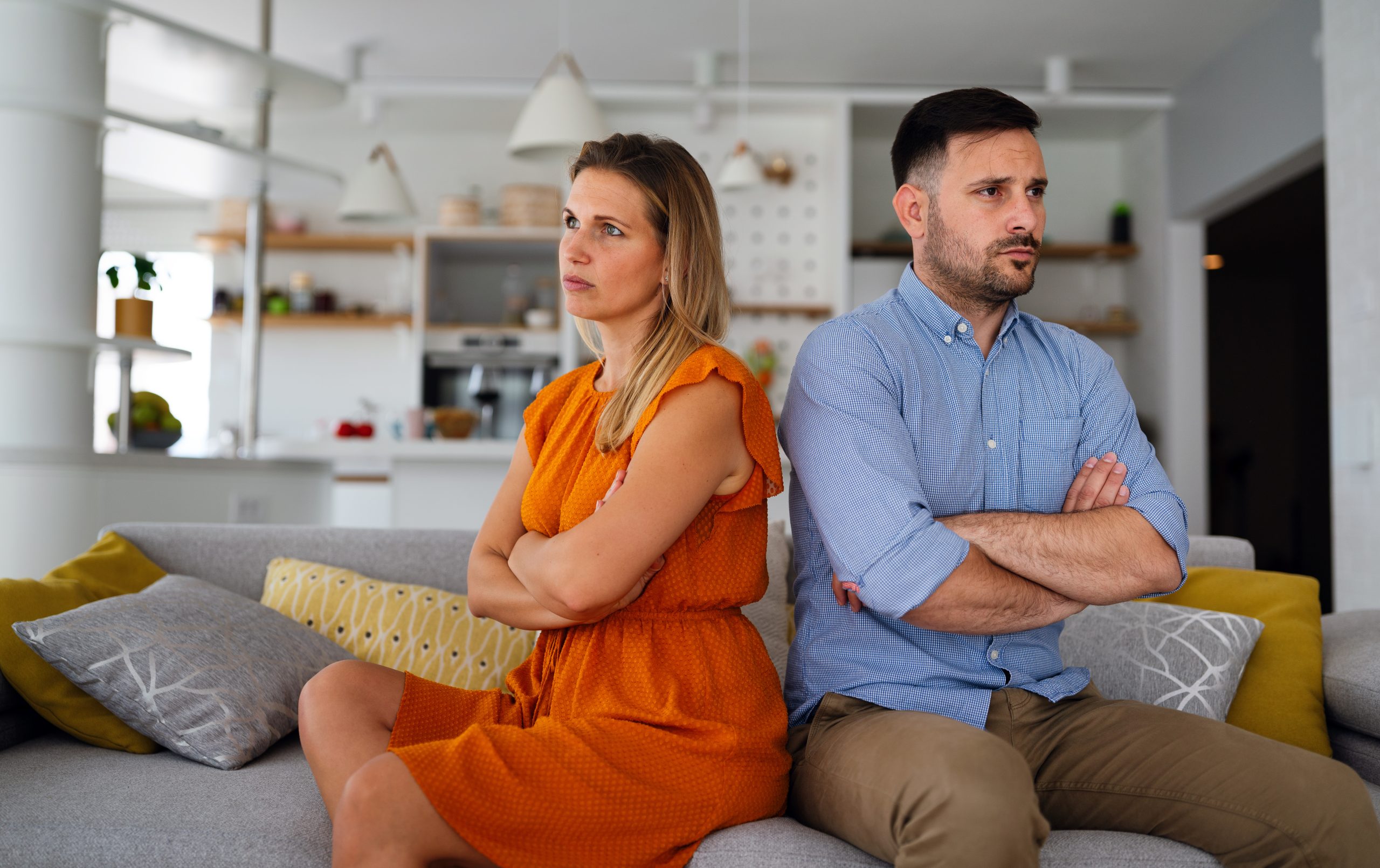 We have a problem. Frustrated young couple arguing and having marriage problems. Divorce conflict people concept